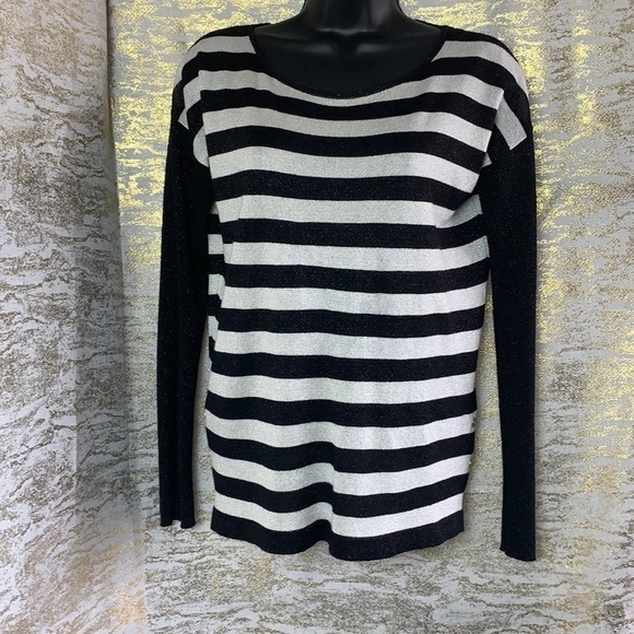 Dana Buchman black/white sparkly striped knitted sweater size XS - Picture 2 of 10